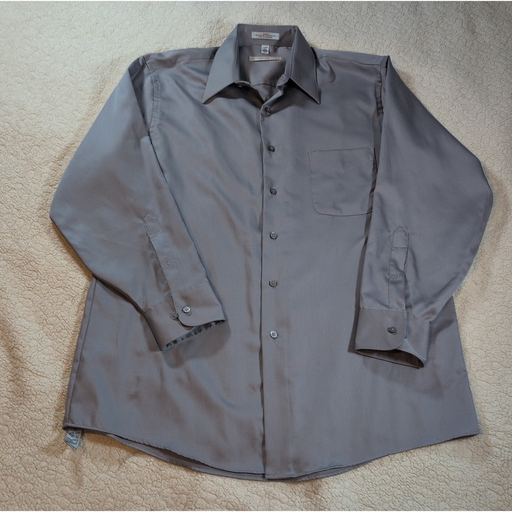 Geoffrey Beene Men's Dress Shirt Gray Sateen Wrinkle Free Large 16.5 32/33 LS